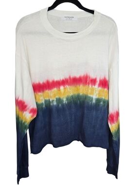 Daydreamer X Free People Rainbow Tie Dye Long Sleeve Cropped Shirt Size Medium
